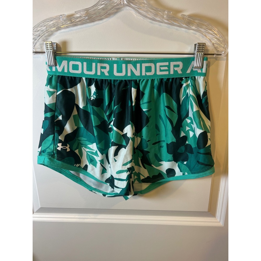 Under‎ Armour Girls Shorts Tropical Floral Print Green Size YLG